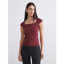 LC Waikiki Soulife Bordo Kare Yaka Bluz