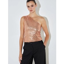 LC Waikiki Soulife Sarı Tek Omuz Pul Payetli Bluz