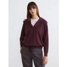 LC Waikiki Natuvera Bordo Polo Yaka Bağcıklı Bluz