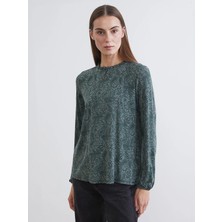 LC Waikiki Lcw Grace Yeşil Fırfırlı Dik Yaka Desenli Bluz