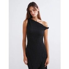 LC Waikiki Soulife Siyah Tek Omuz Dokulu Bluz