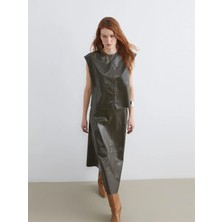 LC Waikiki Lcw Vision Haki Bisiklet Yaka Deri Görünümlü Bluz