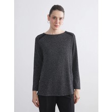 LC Waikiki Lcw Grace Siyah Bisiklet Yaka Parlak Görünümlü Bluz