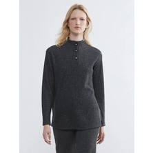 LC Waikiki Lcwaıkıkı Basic Antrasit Dik Yaka Simli Bluz