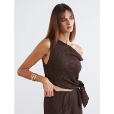 LC Waikiki Soulife Kahverengi Tek Omuz Dokulu Bluz