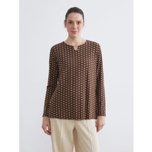 LC Waikiki Lcw Grace Kahverengi Bisiklet Yaka Puantiyeli Bluz