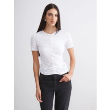 LC Waikiki Soulife Beyaz V Yaka Büzgülü Bluz