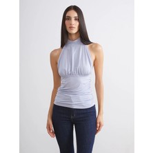 LC Waikiki Soulife Gri Halter Yaka Büzgülü Bluz