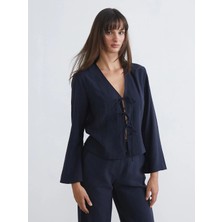 LC Waikiki Lcw Vision Lacivert V Yaka Bağlamalı Bluz