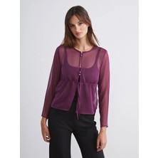 LC Waikiki Soulife Mürdüm Bisiklet Yaka Transparan Bluz