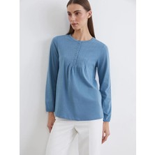 LC Waikiki Lcw Grace Mavi Bisiklet Yaka Nakışlı Bluz