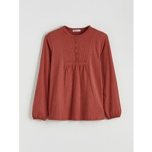 LC Waikiki Lcw Grace Turuncu Bisiklet Yaka Nakışlı Bluz