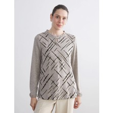 LC Waikiki Lcw Grace Bej Fırfırlı Dik Yaka Desenli Bluz