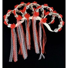 Güven Kırmızı Süslü Gelin Nedime Kına Gecesi Tefi, Üç Boyut Lazer Çiçek ve Kurdele Detaylı Tef 5 Adet