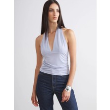 LC Waikiki Soulife Gri Halter Yaka Büzgülü Bluz