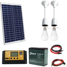 Kamusolar 50 W Aydınlatma Solar Paket  Aydınlarma + Telefon Şarjı