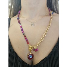 Duru Aksesuar Pembe,mor Akik ve Lapis Taşı Tasarım Kolye