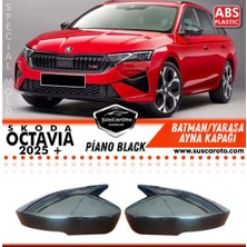 Caralp Skoda Octavia Mk4 Fl Makyajlı Sinyalli 2025 Sonrası Uyumlu Batman Yarasa Ayna Kapağı Piano Black Abs Plastik Sağ Sol Takım