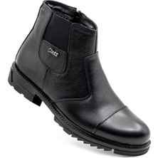 Levarno Caldor Frost Hakiki Deri Içi Kürklü Fermuarlı Kışlık Siyah Günlük Erkek Bot