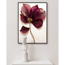 Rosa Art Metal Çerçeveli Gerçek Camlı Tablo | Bordo Altın Çizgili Çiçek Temalı Tablo|yüksek Çözünürlük