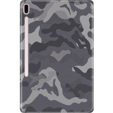 Adasena Samsung Galaxy Tab S7-Fe Lte SM-T737 Kılıf Tablet Için Desenli Silikon Kapak - Gri Kamuflaj