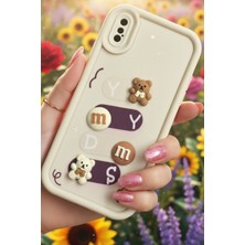 AS Mobile Iphone Xs Uyumlu Kılıf Beyaz Renk Ayıcık Figürlü 3D Kamera Korumalı Darbe Emici Yumuşak Silikon Kapak
