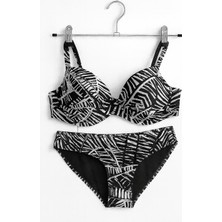Rapapa Kadın Siyah Beyaz Desenli Dolgulu Destekli Bikini TAKIMI-1192