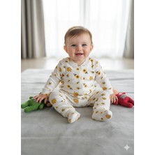 Şimo Butik Kız Erkek Bebek % 100 Pamuk Pijama Takımı Yumuşak Ribanalı Çıtçıtlı 0-9 Ay Arı Temalı