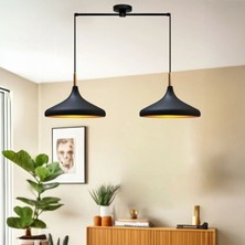 Bamyum Ikili Siyah Champion Ahşap Kafalı Avize Sarkıt Salon Mutfak Butik Lamba Aydınlatma Avizeler