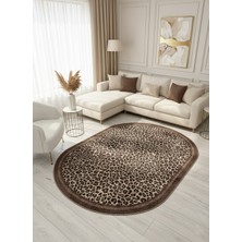 Brillant Leopar Desenli Yıkanabilir Oval Halı Deri Taban 100 x 200 cm Dijital Baskı