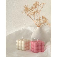 Modern Bubble Küp Mum Beyaz-Pembe Dekoratif Mum 2 Adet