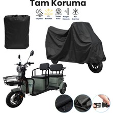 Dokaca Siyah Çift Koltuklu 2 Kişilik Elektrikli Motosiklet Brandası,  3 Tekerli Moped Brandası