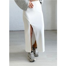 Studio Fashion 1988 Kadın Yırtmaçlı Ottoman Kumaş Pamuk-Cotton Likralı Etek