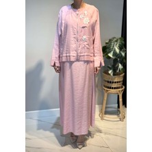 Ceremony Çiçek ve Nervür Detay Elbiseli Takım 5961 Pembe