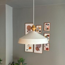 Bamyum Lema Beyaz Tekli Avize Büyük Q Ahşap Başlık Sarkıt Lamba Restoran Cafe Salon Avizeleri