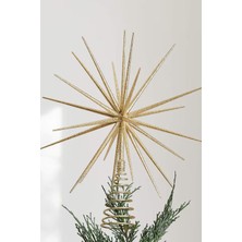 Crate & Barrel Glitter Gold 3D Star Tree Topper Altın Yılbaşı Ağaç Süsü