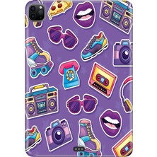 Adasena Apple iPad Pro 12.9" 4.nesil (MY2H2TU/A) Kılıf Tablet Için Desenli Silikon Kapak - 90'lar Sticker