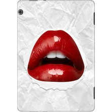 Adasena Huawei Mediapad T5 10.1" Kılıf Tablet Için Desenli Silikon Kapak - Kırmızı Ruj