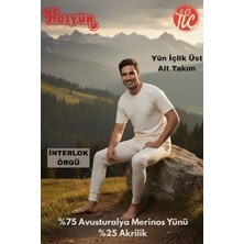 Hasyün Erkek Ekru %75 Yün Ter Emici Kaşındırmaz Içlik Kısa Kol Üst Alt Takım