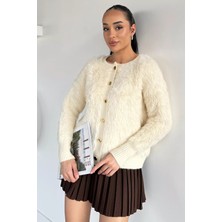 Gülseli Kadın Ön Düğmeli Sakallı Triko Ceket P-00019478