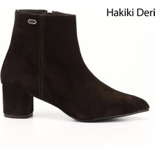 GÖNDERİ Kadın Kahverengi - Süet  Fermuarlı Sivri Burun Hakiki Deri Bot