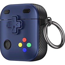 Caseonn Apple Airpods 2/1. Nesil Kılıf Gamepad Tasarımı Kilitli Kapak Lacivert