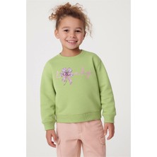 Breeze Kız Çocuk Sweatshirt Fiyonklu Çiçek Baskılı 2-6 Yaş, Fıstık Yeşili