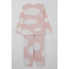 Breeze Kız Çocuk Pijama Takımı Bulut Desenli 1-3 Yaş, Pembe