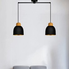 Bamyum Ikili Deep Siyah Geniş Ahşap Başlık Avize Sarkıt Salon Mutfak Butik Lamba Aydınlatma Avizeler