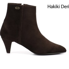 GÖNDERİ Kadın Kahverengi - Süet  Fermuarlı Sivri Burun Hakiki Deri Bot