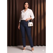 Akşen Giyim Büyük Beden Atlas Kumaş Mevsimlik Fleto Cepli Kalem Paça Bilek Boy Pantolon