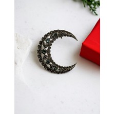 Fayra Accessories Kristal Taş Işlemeli Hilal Broş