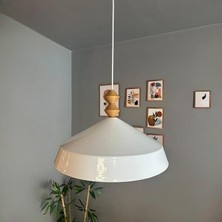 Bamyum Lema Beyaz Tekli Avize Ahşap Q Başlık Sarkıt Lamba Restoran Cafe Salon Avizeleri