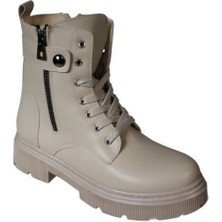 Yaz Kış Ayakkabı Yazkış Kadın Siyah Ten Cilt Yandan Fermuarlı 15CM Bilek Boyu 4cm Kalın Taban Termo Taban Postal Bot